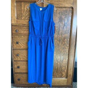 NWT Merona Sleeveless Utility Midi Dress, XXL, cinch tie waist, pockets, blue